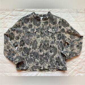 Charter Club Grey & Cream Floral Tapestry Coastal Grannycore Trucker Jacket - XL